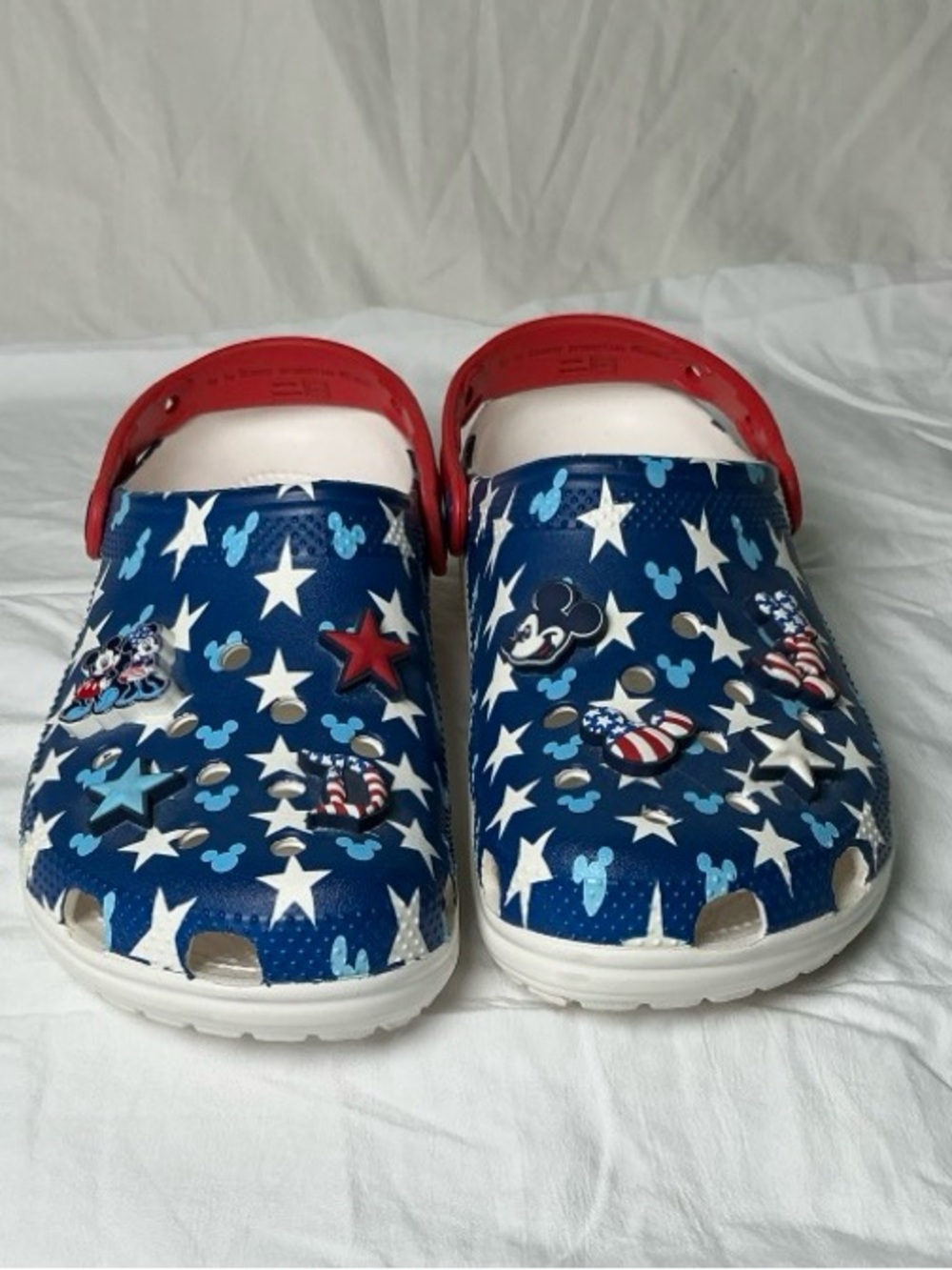 CROCS Kids Navy Star & Mickey Print Clogs with Red Strap